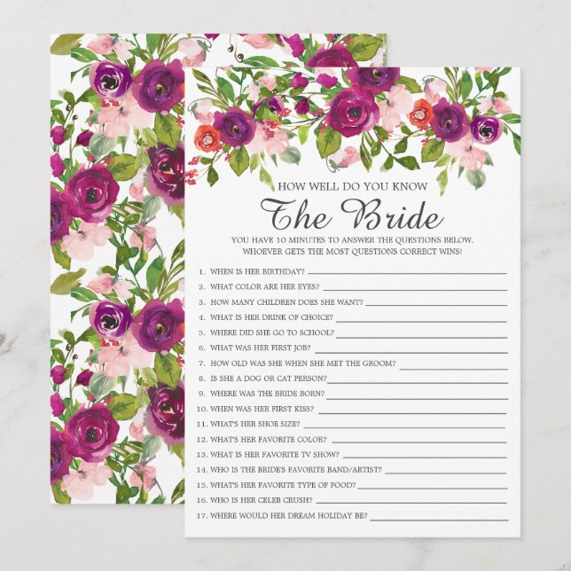 Invitación Ducha De Novias Qué Bien Conoce El Juego De Novia (Anverso / Reverso)