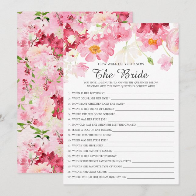 Invitación Ducha De Novias Qué Bien Conoce El Juego De Novia (Anverso / Reverso)