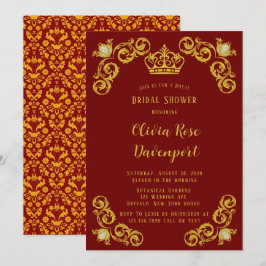 Invitación Ducha de novias Red and Gold Royal Crown Damask