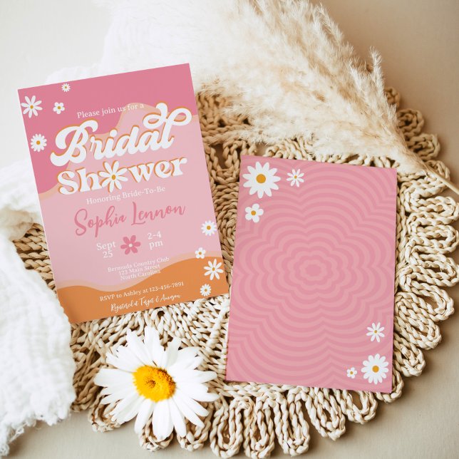 Invitación Ducha de novias Retro Groovy, Daisy de hippie de l (Retro Groovy Bridal Shower Invitation)