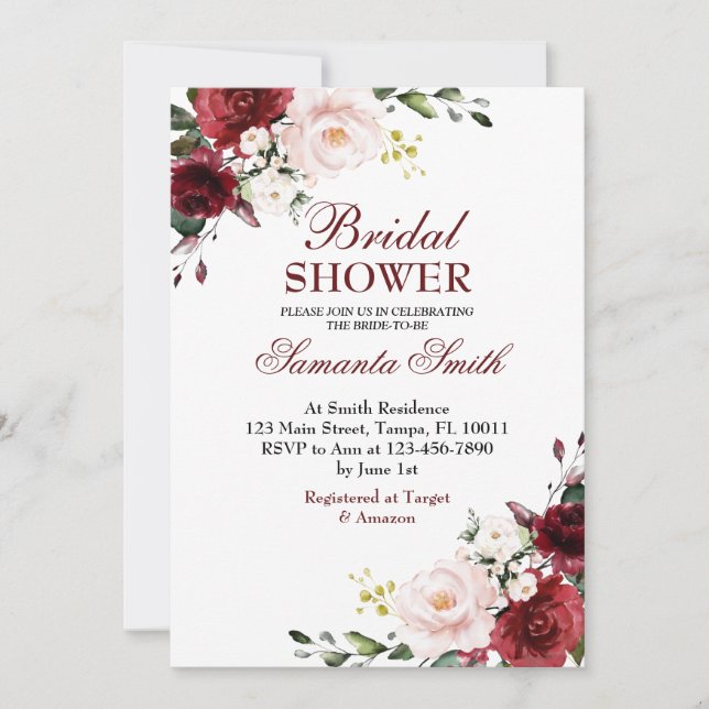 Invitación Ducha de Novias Rojas (Anverso)