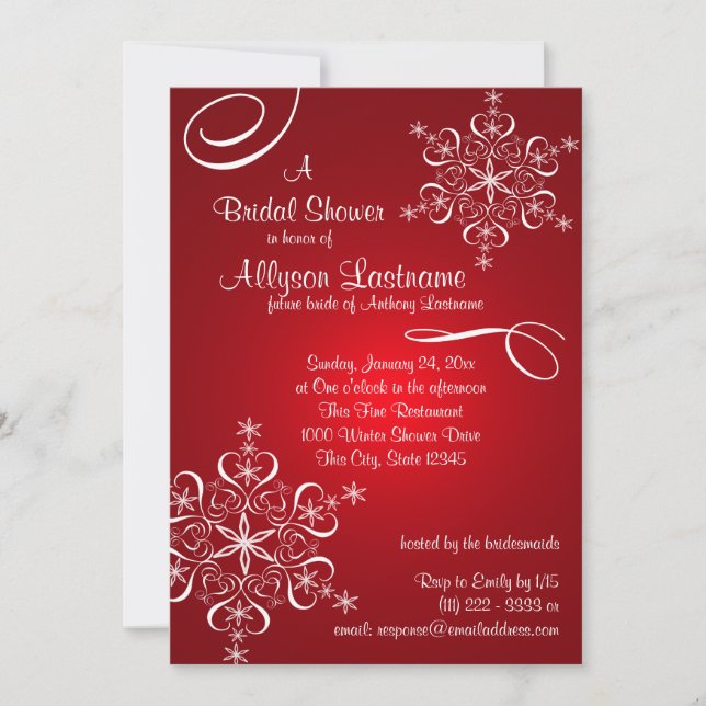 Invitación Ducha de Novias Rojas Snowflake (Anverso)