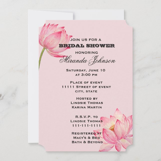 Invitación Ducha de novias rosa Lotus Flower (Anverso)