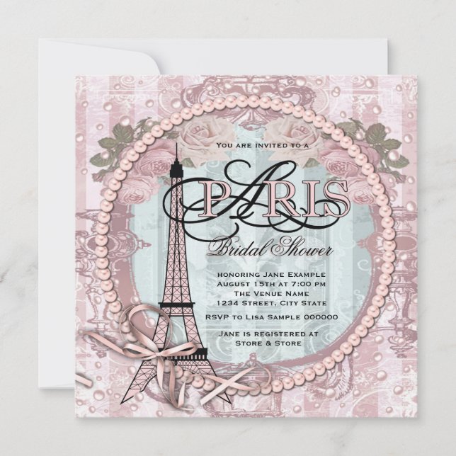 Invitación Ducha de novias rosa rosada en París (Anverso)