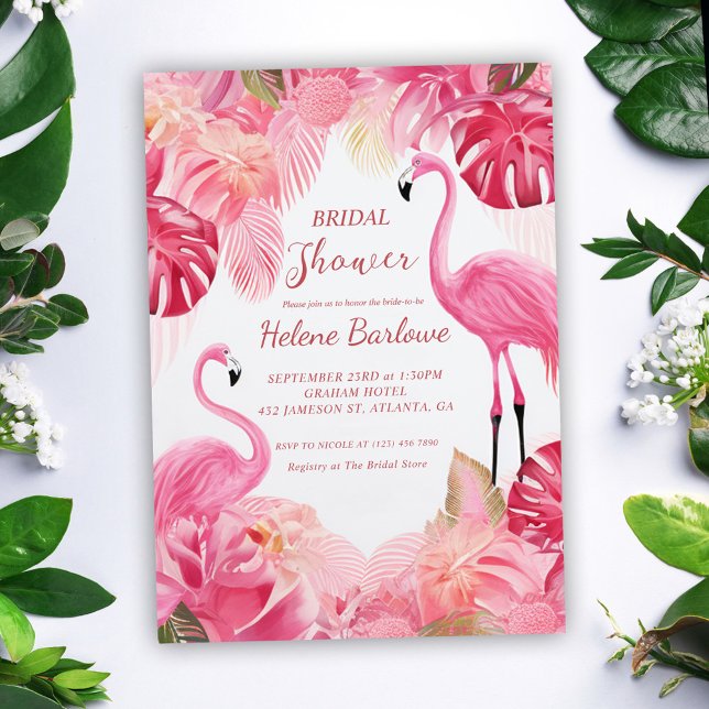Invitación Ducha de novias rosa tropical Flamingo (Pink Tropical Flamingo Bridal Shower Invitation)