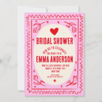 Ducha de novias rosa y rojo retro y escritura a ma