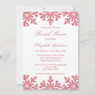 Invitación Ducha de novias rosada en invierno con copo de nie
