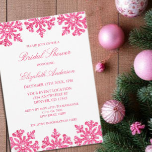 Invitación Ducha de novias rosada en invierno con copo de nie