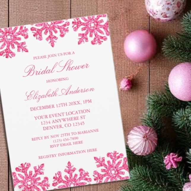 Invitación Ducha de novias rosada en invierno con copo de nie (Subido por el creador)