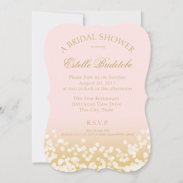 Invitación Ducha de novias rosada y dorada (Anverso)