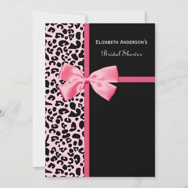 Invitación Ducha de novias rosada y leopardo negro de moda (Anverso)