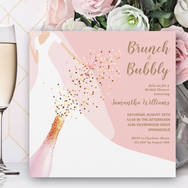 Invitación Ducha de novias rosadas de Rubor brunch y bubbly (Subido por el creador)