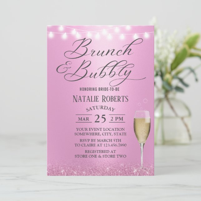 Invitación Ducha de novias rosadas y de brunch y bubbly (Anverso de pie)