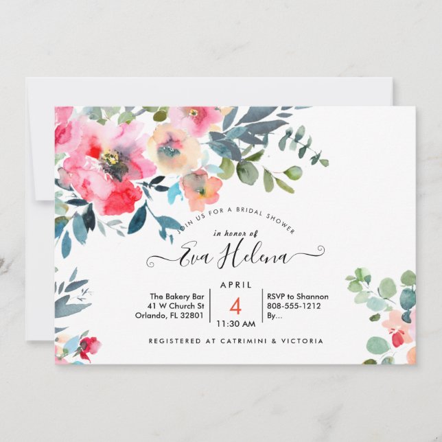 Invitación Ducha de novias, Rosas de los jardines acuáticos,  (Anverso)