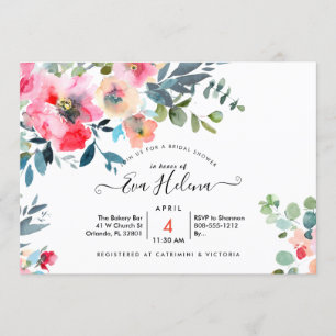 Invitación Ducha de novias, Rosas de los jardines acuáticos,
