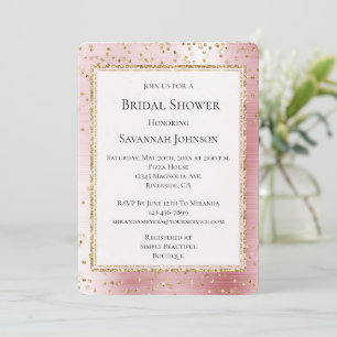 Invitación Ducha de novias Rubor Pink Glam Sparkle Confetti