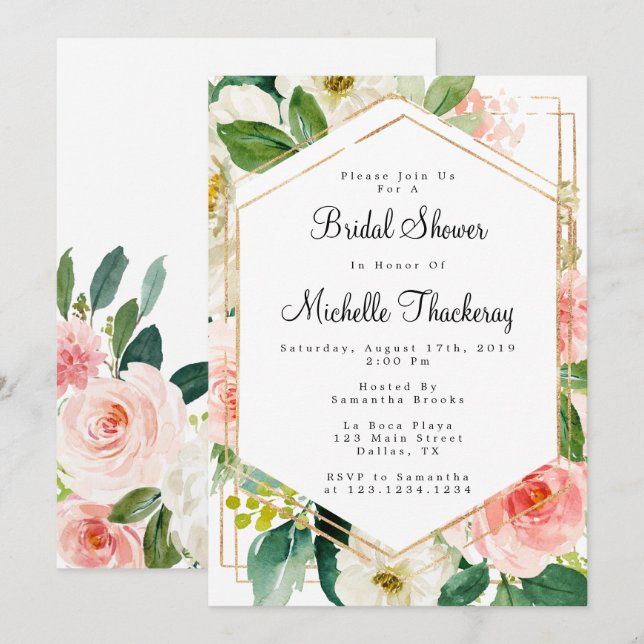 Invitación Ducha De Novias Rubor Y Gold (Anverso / Reverso)