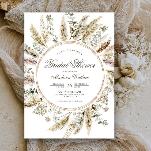 Invitación Ducha de Novias Rusas Boho Pampas Grass Wreath (Subido por el creador)