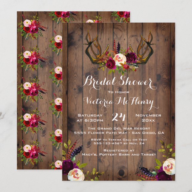 Invitación Ducha de novias rusas del Boho con cánticos de cie (Anverso / Reverso)