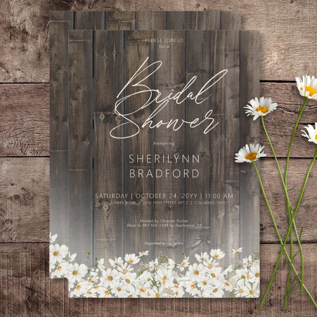 Invitación Ducha de novias Rustic Barnwood & Daisies (Rustic Barnwood & Daisies Bridal Shower Invitation)
