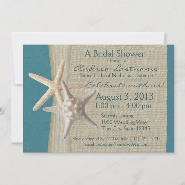 Invitación Ducha de novias Rustic Ocean Starfish (Anverso)