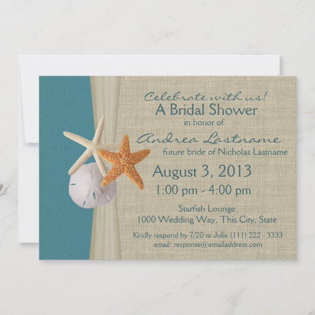 Invitación Ducha de novias Rustic Ocean Starfish (Anverso)