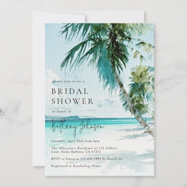 Invitación Ducha de novias Tropical Beach Palm Tree (Anverso)