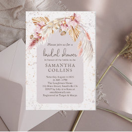 Invitación Ducha de novias tropical con flores rosadas