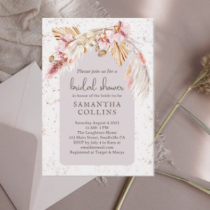 Invitación Ducha de novias tropical con flores rosadas
