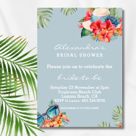 Invitación Ducha de novias Tropical Floral Blue Beach