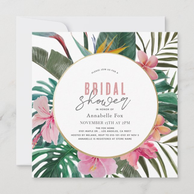 Invitación Ducha de Novias Tropical Floral Wreath (Anverso)