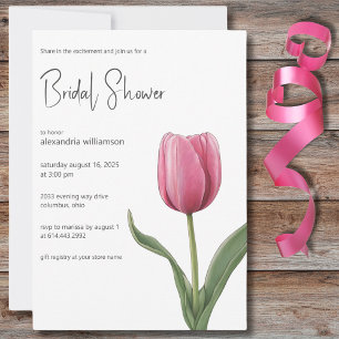 Invitación Ducha de novias tulipán rosado solitario