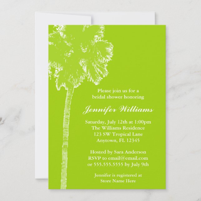 Invitación Ducha de Novias Verde Lime De Palm Tree Moderna (Anverso)