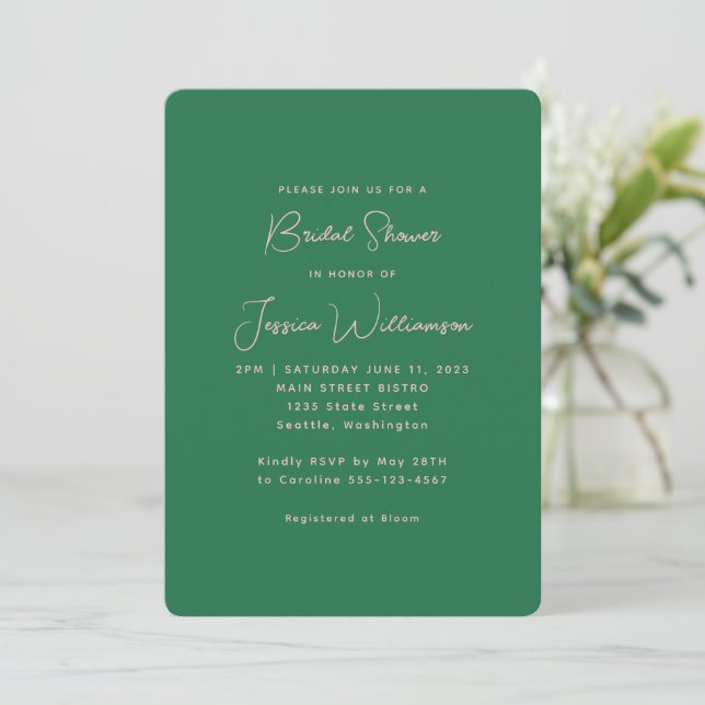 Invitación Ducha de novias verde y rosa prepático (Anverso de pie)