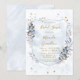Invitación Ducha de novios Blue and Gold Blueberries