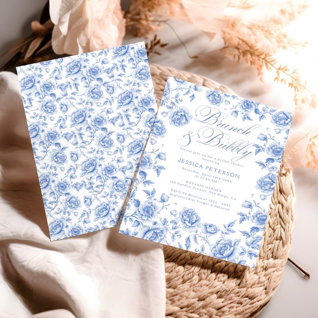 Invitación Ducha de novios brunch-bubbly Blue Chinoiserie (Subido por el creador)