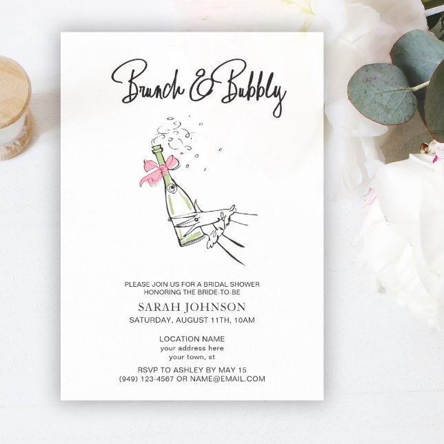 Invitación Ducha de novios Brunch & Bubbly Bow Champagne (Subido por el creador)
