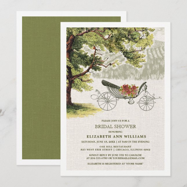 Invitación Ducha de novios con arbusto de roble verde beige (Anverso / Reverso)