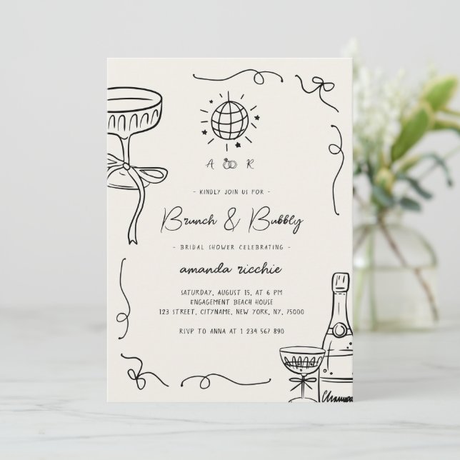 Invitación Ducha de novios con brunch y burbuja de manos en F (Anverso de pie)