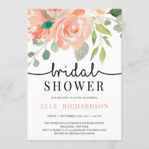 Invitación Ducha de novios con durazno floral escrita a mano
