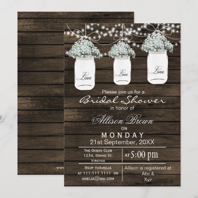 Invitación Ducha de novios de barnwood (Anverso / Reverso)