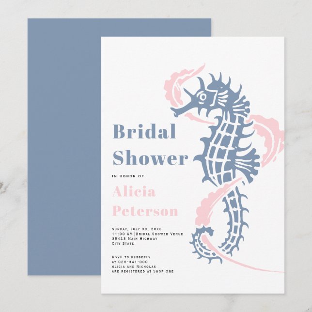 Invitación Ducha de novios de playa azul y azul turbio (Anverso / Reverso)