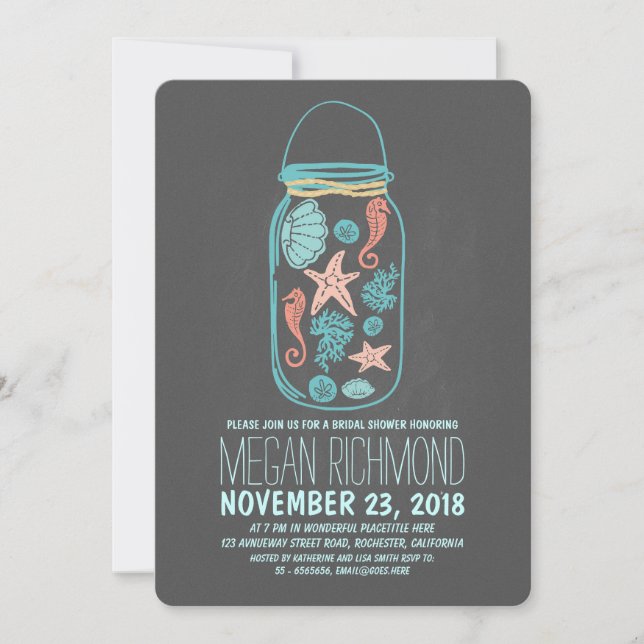 Invitación Ducha de novios en el tarro de la playa de masas n (Anverso)
