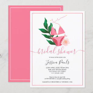 Invitación Ducha de novios floral de bikini rosa tropical