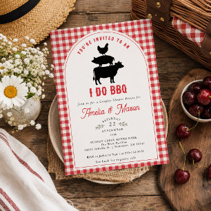 Invitación Ducha de novios I Do BBQ en cuadros rojos