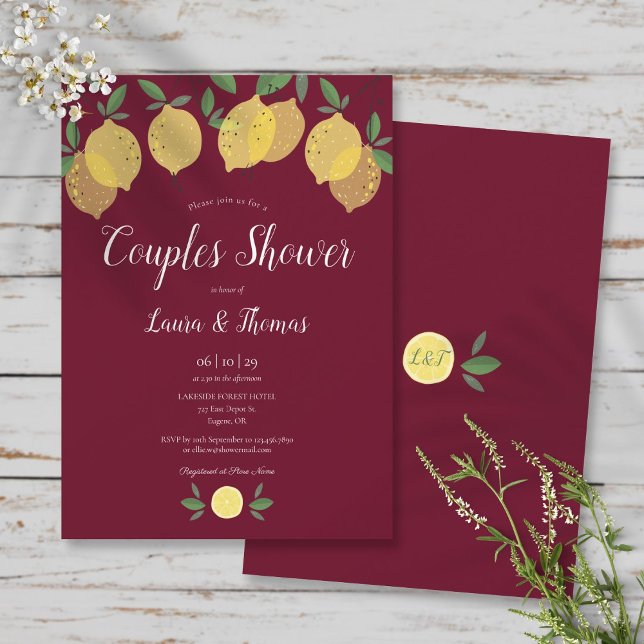 Invitación Ducha de Novios Limones Burdeos (Couples Bridal Shower Lemons Burgundy Invitation)