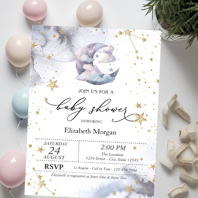 Invitación Ducha de Nube de Luna Estrellas Bebe (Subido por el creador)