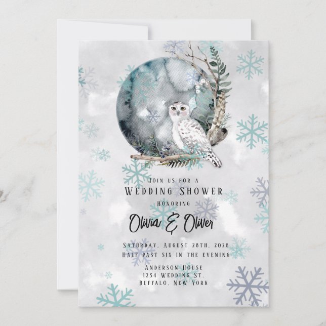 Invitación Ducha de nuez acuática de la luna de la lechuza de (Anverso)