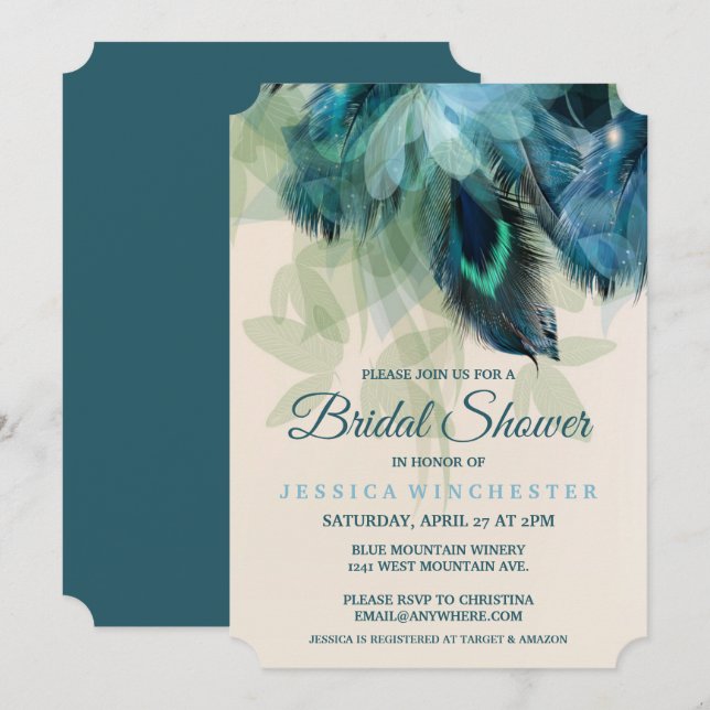 Invitación Ducha de nupcial floral Feather (Anverso / Reverso)
