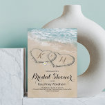 Invitación Ducha de nupcial tropical vintage Beach Heart<br><div class="desc">Invitaciones a una boda con duchas nupciales con fondo de playa tropical de verano, una playa de arena vintage con dos corazones en la costa, sus iniciales y una plantilla de texto boda. Haga clic en el botón "Personalizar" para obtener más información sobre esta plantilla. Podrá modificar todo el texto,...</div>
